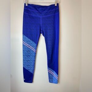 Athleta Asym Camo Sonar 7/8  Leggings Cobalt Blue Stripe Pocket Size Small